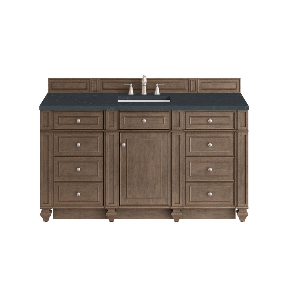James Martin - Bristol 60" Single Vanity, Whitewashed Walnut w/ 3 CM Charcoal Soapstone Silestone Top - 157-V60S-WW-3CSP view 1