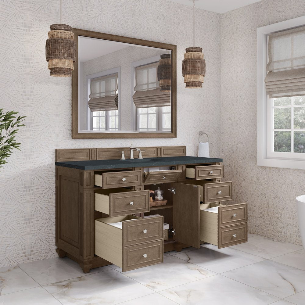 James Martin - Bristol 60" Single Vanity, Whitewashed Walnut w/ 3 CM Charcoal Soapstone Silestone Top - 157-V60S-WW-3CSP view 4