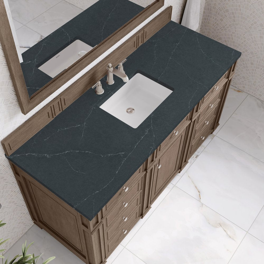 James Martin - Bristol 60" Single Vanity, Whitewashed Walnut w/ 3 CM Charcoal Soapstone Silestone Top - 157-V60S-WW-3CSP view 5