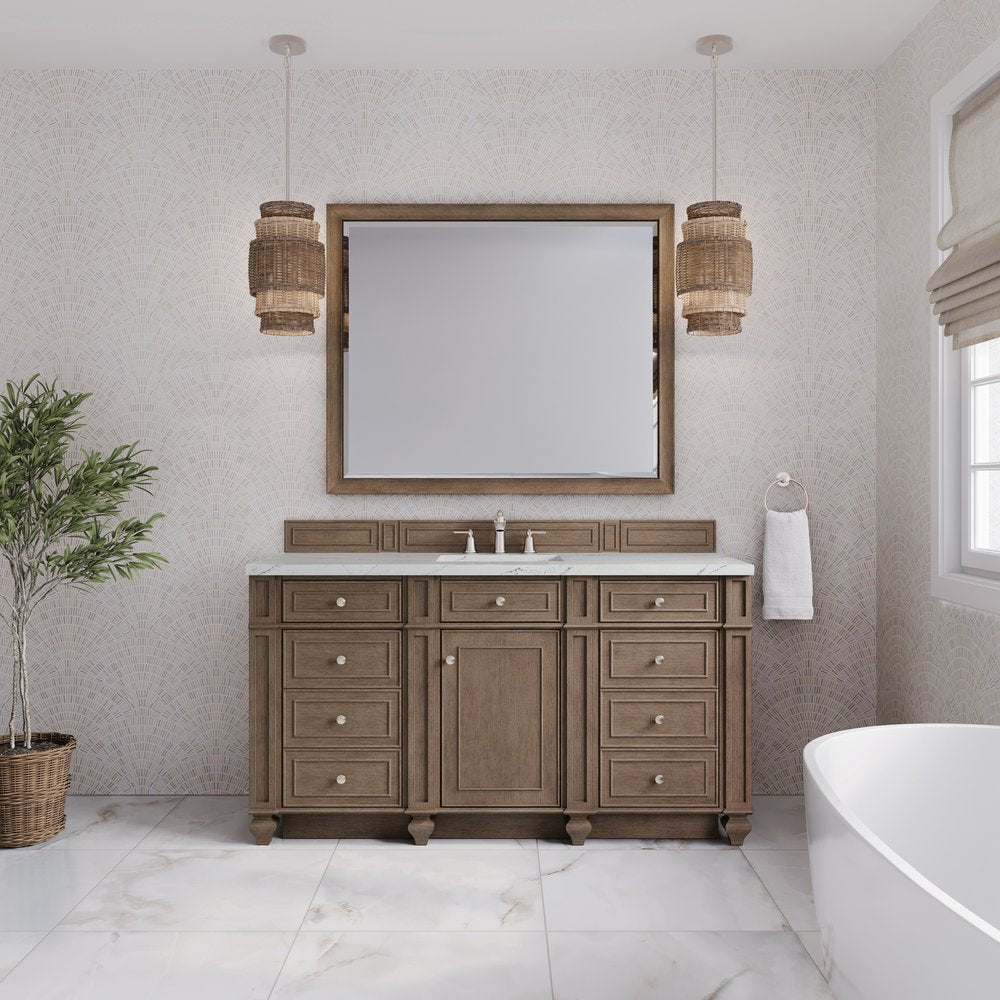 James Martin - Bristol 60" Single Vanity, Whitewashed Walnut w/ 3 CM Ethereal Noctis Silestone Top - 157-V60S-WW-3ENC view 2