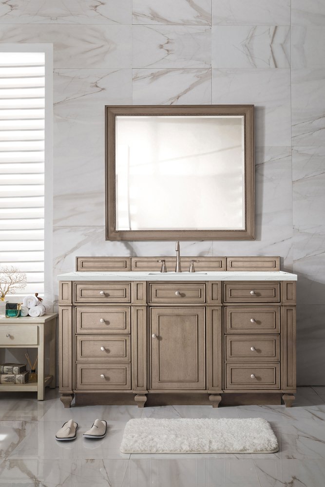 James Martin - Bristol 60" Single Vanity, Whitewashed Walnut w/ 3 CM Ethereal Noctis Silestone Top w/FreePower Wireless Charger - 157-V60S-WW-FENC view 3