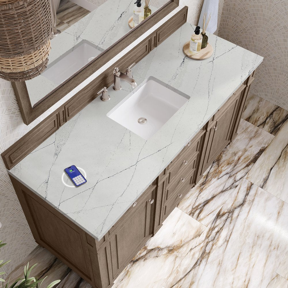 James Martin - Bristol 60" Single Vanity, Whitewashed Walnut w/ 3 CM Ethereal Noctis Silestone Top w/FreePower Wireless Charger - 157-V60S-WW-FENC view 6