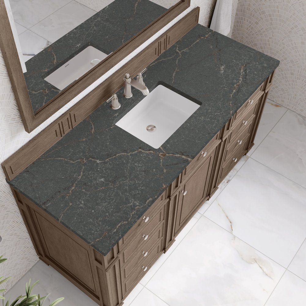 James Martin - Bristol 60" Single Vanity, Whitewashed Walnut w/ 3 CM Parisien Bleu Silestone Top - 157-V60S-WW-3PBL view 5
