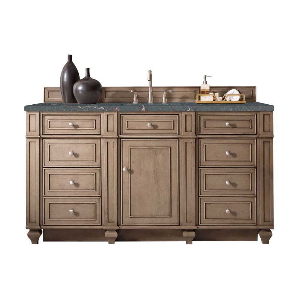 James Martin - Bristol 60" Single Vanity, Whitewashed Walnut w/ 3 CM Parisien Bleu Silestone Top w/FreePower Wireless Charger - 157-V60S-WW-FPBL view 1