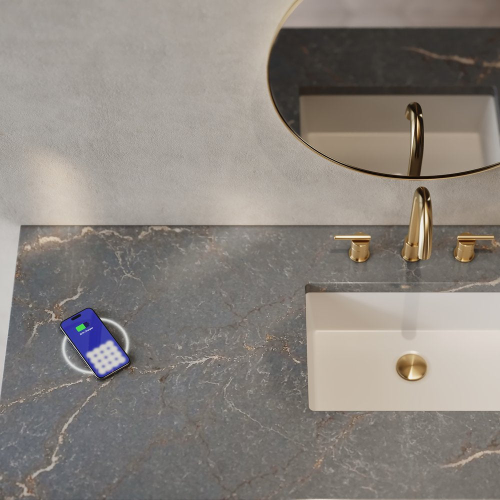 James Martin - Bristol 60" Single Vanity, Whitewashed Walnut w/ 3 CM Parisien Bleu Silestone Top w/FreePower Wireless Charger - 157-V60S-WW-FPBL view 2