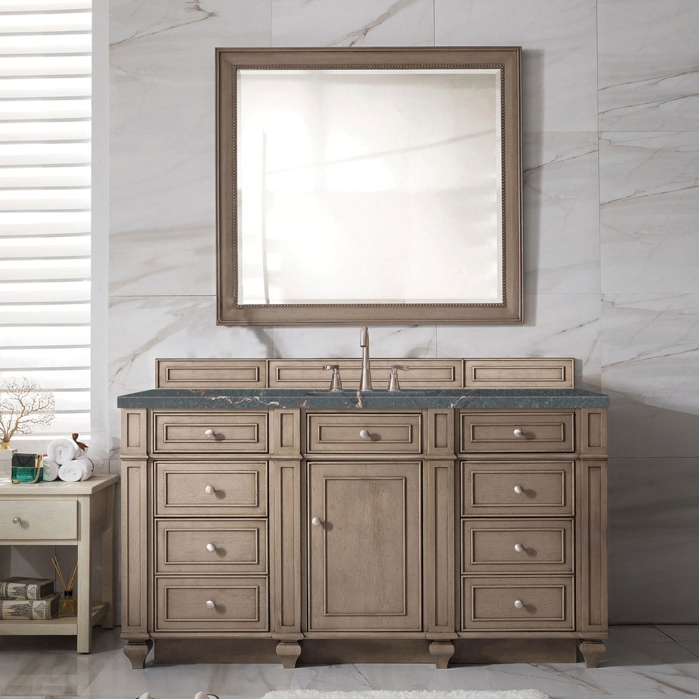James Martin - Bristol 60" Single Vanity, Whitewashed Walnut w/ 3 CM Parisien Bleu Silestone Top w/FreePower Wireless Charger - 157-V60S-WW-FPBL view 3