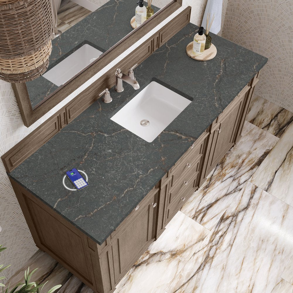 James Martin - Bristol 60" Single Vanity, Whitewashed Walnut w/ 3 CM Parisien Bleu Silestone Top w/FreePower Wireless Charger - 157-V60S-WW-FPBL view 5