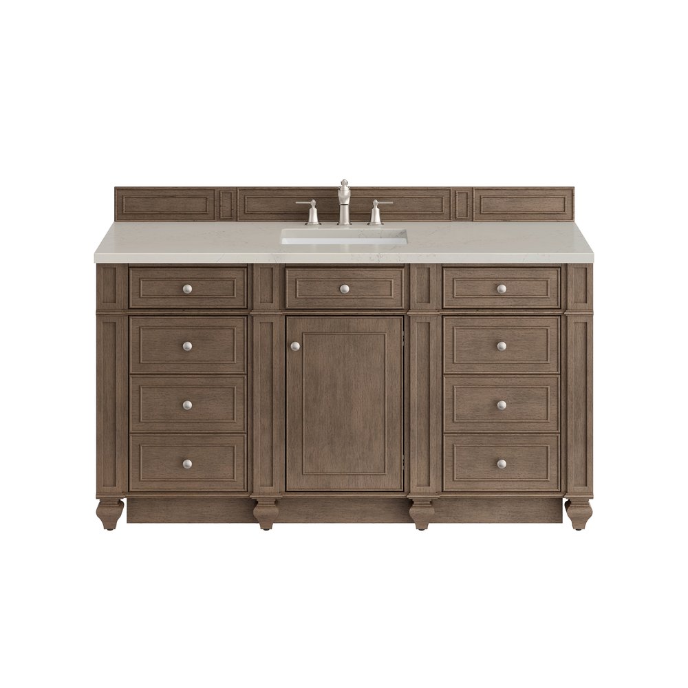 James Martin - Bristol 60" Single Vanity Whitewashed Walnut, w/ 3 CM Siberian Silestone Top - 157-V60S-WW-3SFR view 1