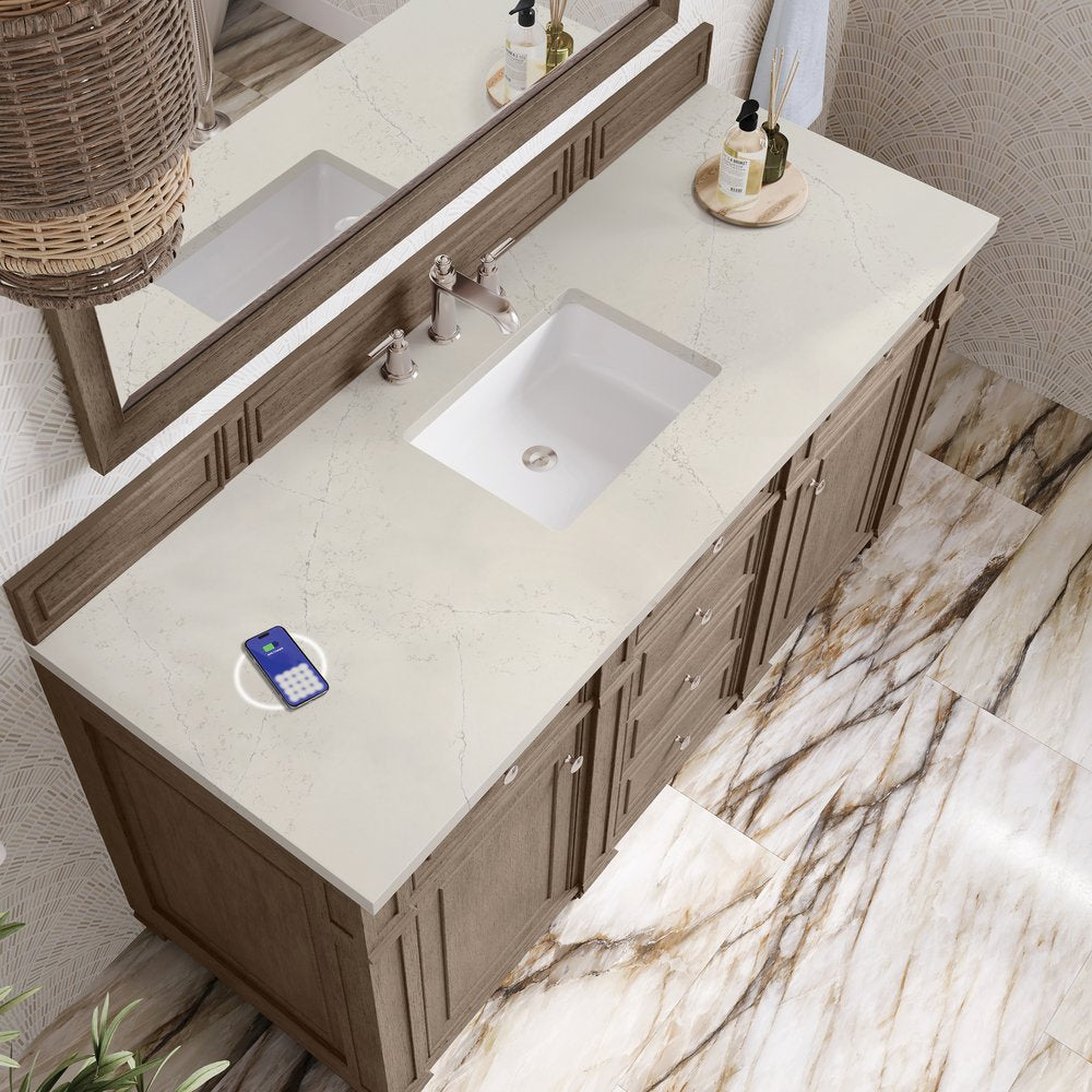 James Martin - Bristol 60" Single Vanity Whitewashed Walnut, w/ 3 CM Siberian Silestone Top w/FreePower Wireless Charger - 157-V60S-WW-FSFR view 5