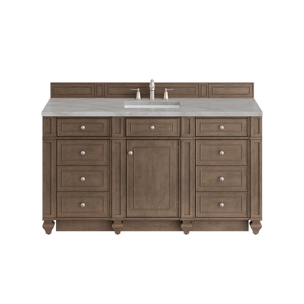 James Martin - Bristol 60" Single Vanity, Whitewashed Walnut w/ 3 CM Victorian Silver Silestone Top - 157-V60S-WW-3VSL view 1