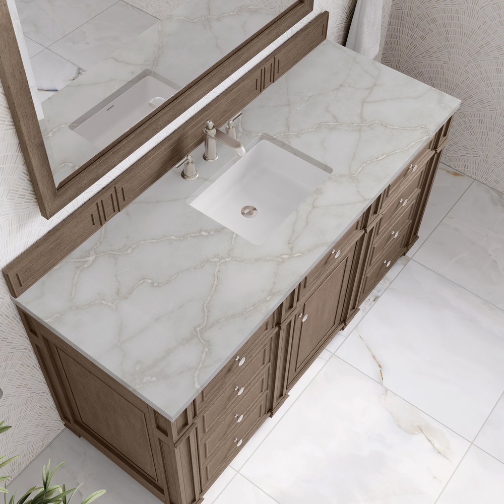 James Martin - Bristol 60" Single Vanity, Whitewashed Walnut w/ 3 CM Victorian Silver Silestone Top - 157-V60S-WW-3VSL view 5