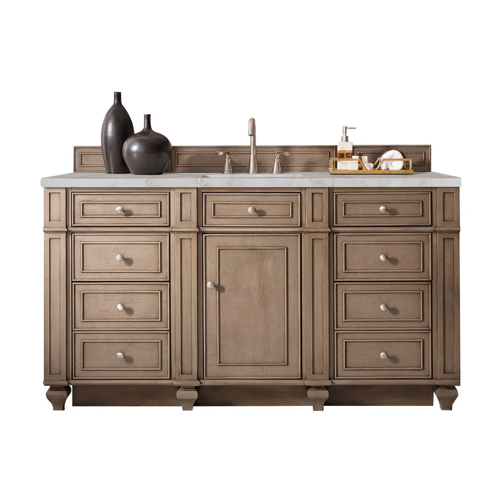 James Martin - Bristol 60" Single Vanity, Whitewashed Walnut w/ 3 CM Victorian Silver Silestone Top w/FreePower Wireless Charger - 157-V60S-WW-FVSL view 1