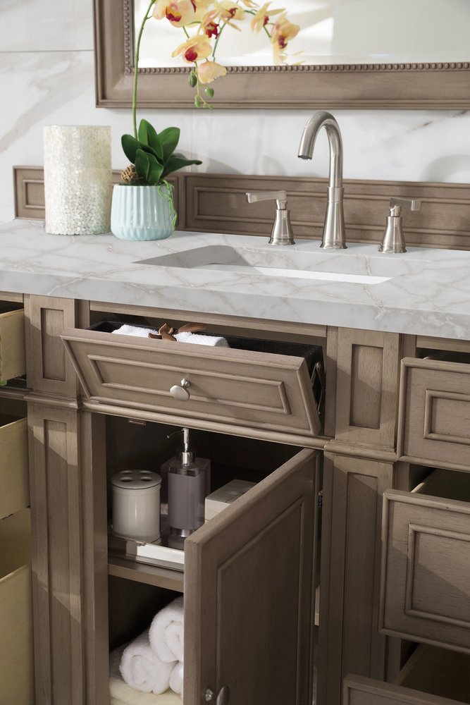 James Martin - Bristol 60" Single Vanity, Whitewashed Walnut w/ 3 CM Victorian Silver Silestone Top w/FreePower Wireless Charger - 157-V60S-WW-FVSL view 4
