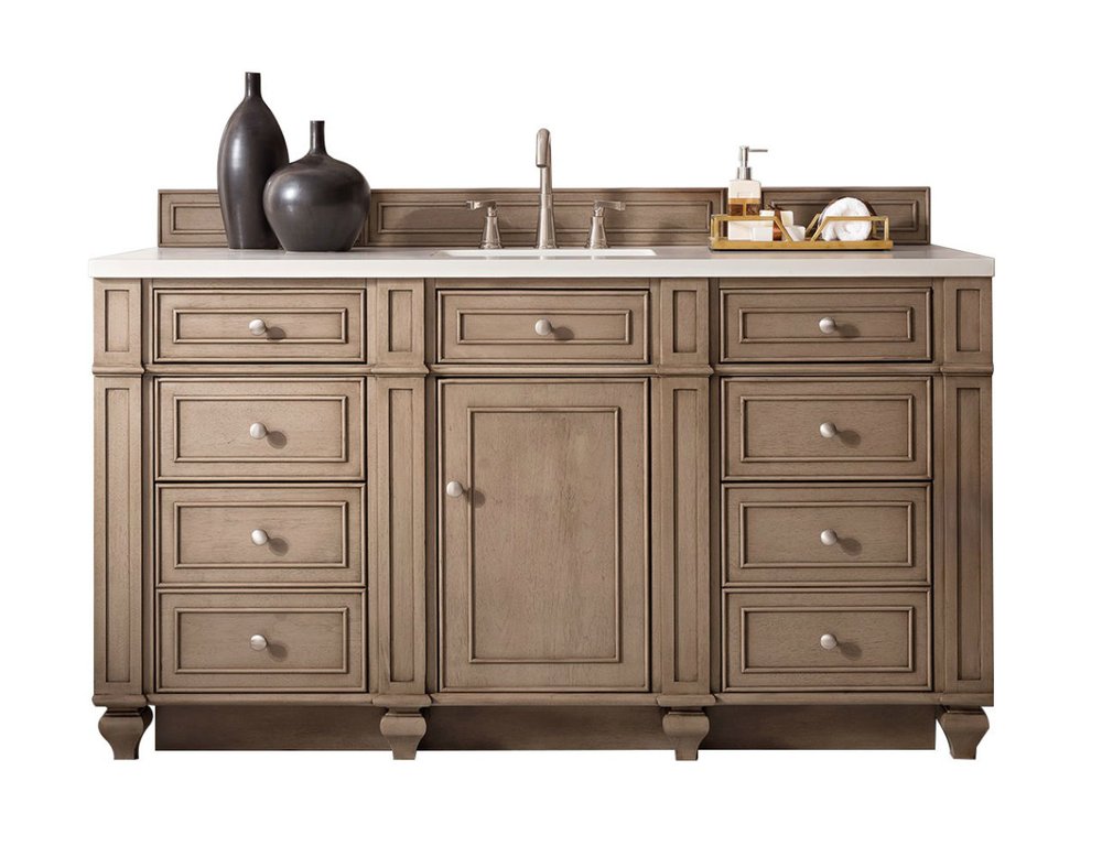James Martin - Bristol 60" Single Vanity, Whitewashed Walnut w/ 3 CM White Zeus Silestone Top - 157-V60S-WW-3WZ view 1