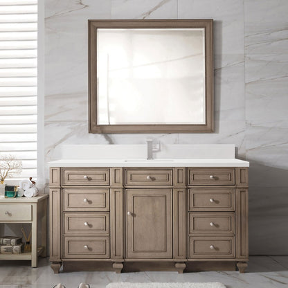 James Martin - Bristol 60" Single Vanity, Whitewashed Walnut w/ Single Hole 3 CM White Zeus Silestone Top & Backsplash - 157-V60S-WW-1WZ view 2
