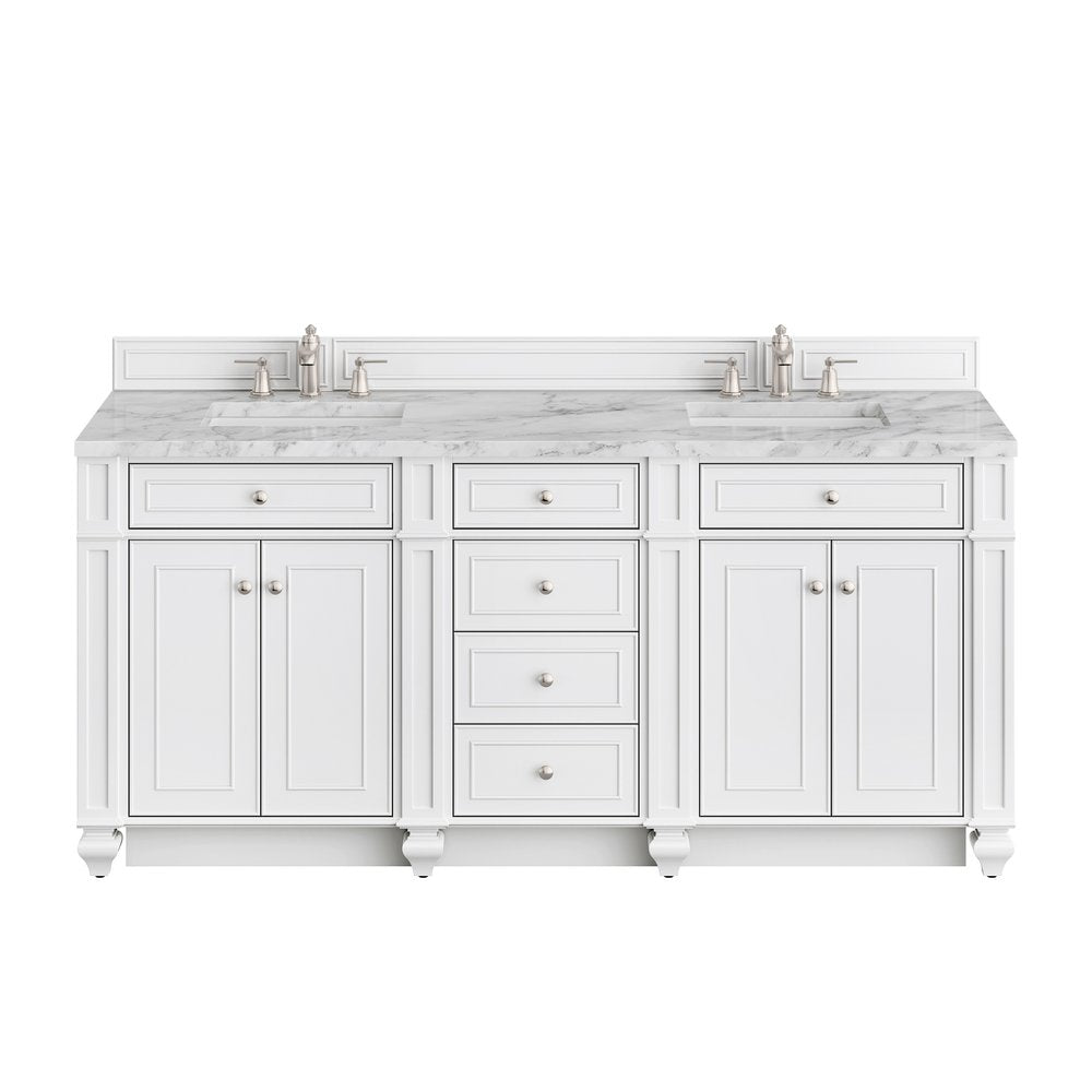 James Martin - Bristol 72" Double Vanity, Bright White w/ 3 CM Carrara Marble Top - 157-V72-BW-3CAR view 1