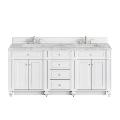 James Martin - Bristol 72" Double Vanity, Bright White w/ 3 CM Carrara Marble Top - 157-V72-BW-3CAR view 1