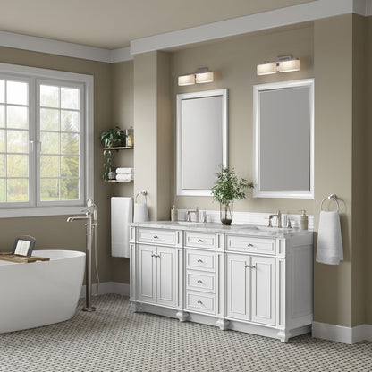 James Martin - Bristol 72" Double Vanity, Bright White w/ 3 CM Carrara Marble Top - 157-V72-BW-3CAR view 3