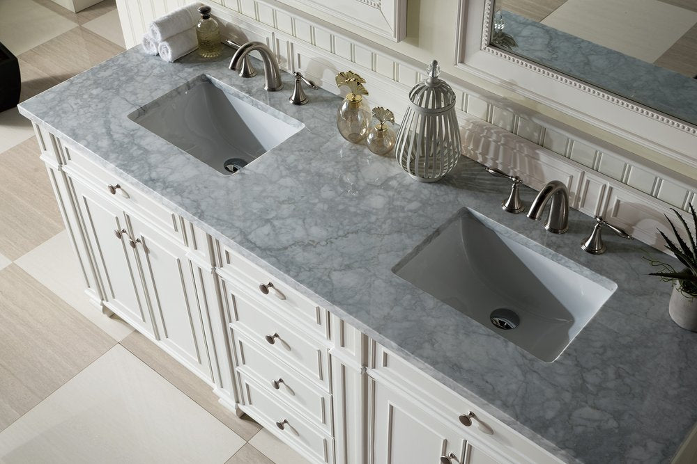 James Martin - Bristol 72" Double Vanity, Bright White w/ 3 CM Carrara Marble Top - 157-V72-BW-3CAR view 5