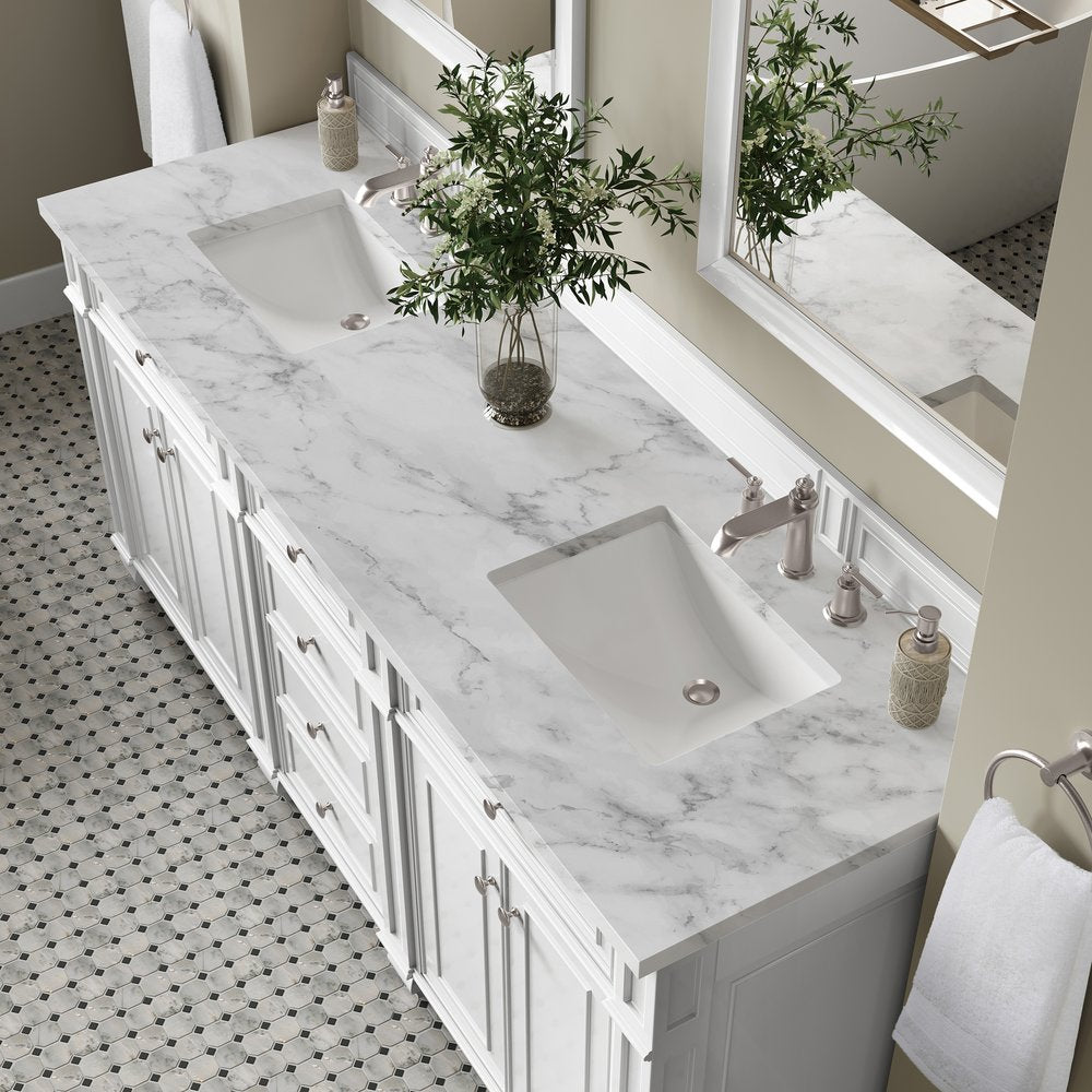 James Martin - Bristol 72" Double Vanity, Bright White w/ 3 CM Carrara Marble Top - 157-V72-BW-3CAR view 7