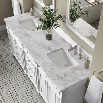 James Martin - Bristol 72" Double Vanity, Bright White w/ 3 CM Carrara Marble Top - 157-V72-BW-3CAR view 7