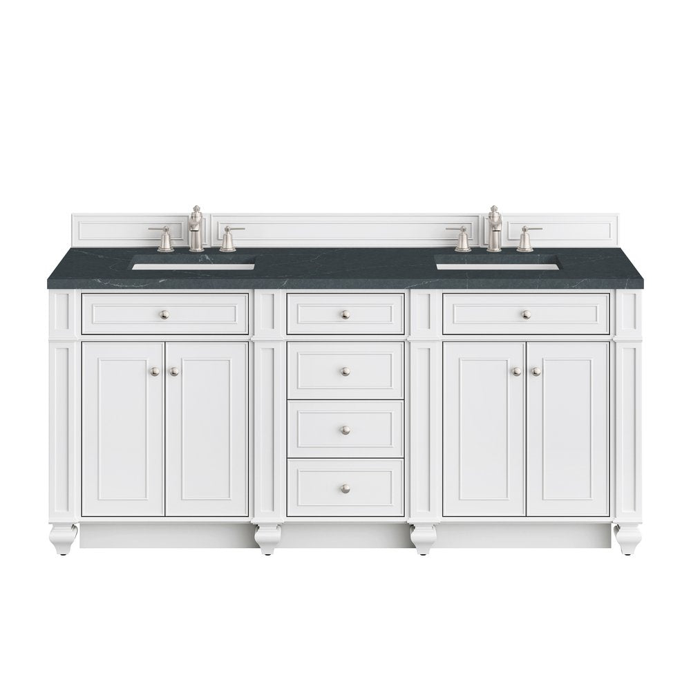 James Martin - Bristol 72" Double Vanity, Bright White w/ 3 CM Charcoal Soapstone Silestone Top - 157-V72-BW-3CSP view 1
