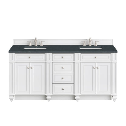 James Martin - Bristol 72" Double Vanity, Bright White w/ 3 CM Charcoal Soapstone Silestone Top - 157-V72-BW-3CSP view 1