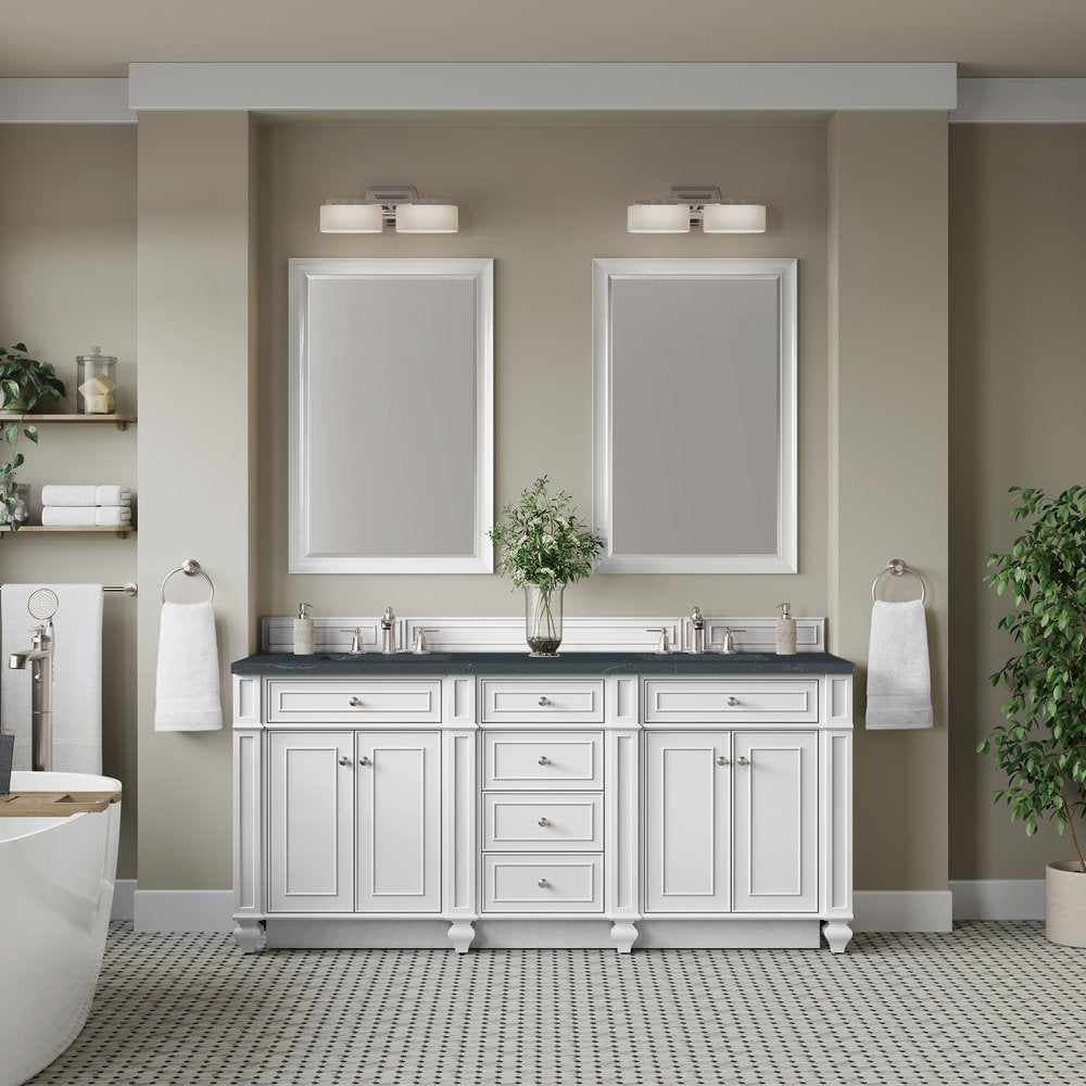 James Martin - Bristol 72" Double Vanity, Bright White w/ 3 CM Charcoal Soapstone Silestone Top - 157-V72-BW-3CSP view 2