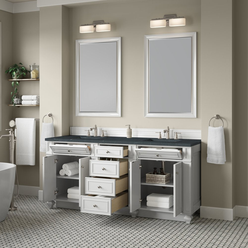 James Martin - Bristol 72" Double Vanity, Bright White w/ 3 CM Charcoal Soapstone Silestone Top - 157-V72-BW-3CSP view 4