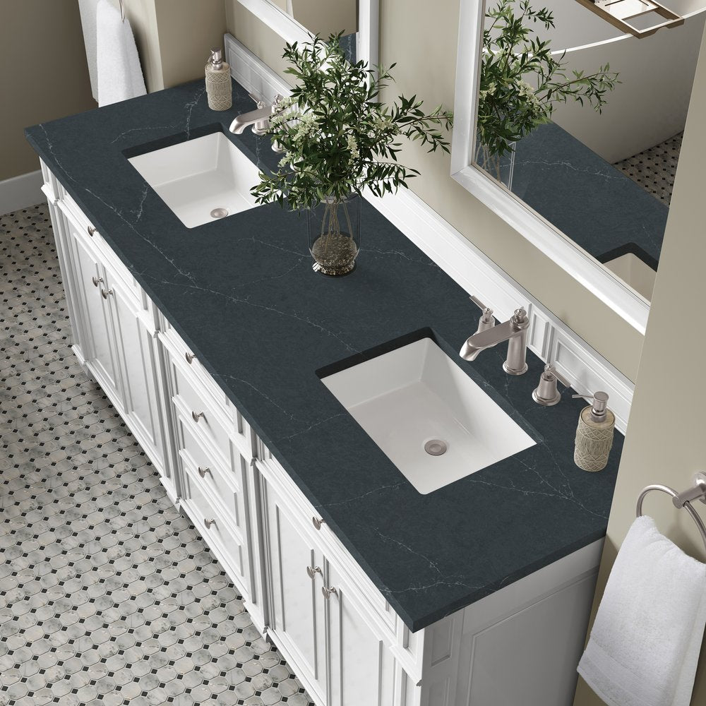 James Martin - Bristol 72" Double Vanity, Bright White w/ 3 CM Charcoal Soapstone Silestone Top - 157-V72-BW-3CSP view 5