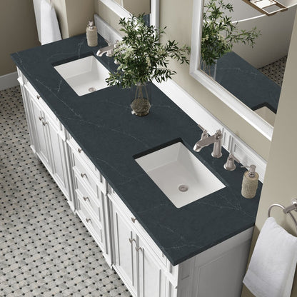 James Martin - Bristol 72" Double Vanity, Bright White w/ 3 CM Charcoal Soapstone Silestone Top - 157-V72-BW-3CSP view 5