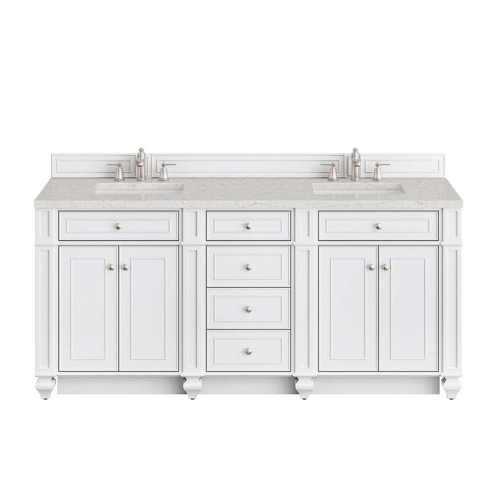 James Martin - Bristol 72" Double Vanity, Bright White w/ 3 CM Eternal Jasmine Pearl Silestone Top - 157-V72-BW-3EJP view 1