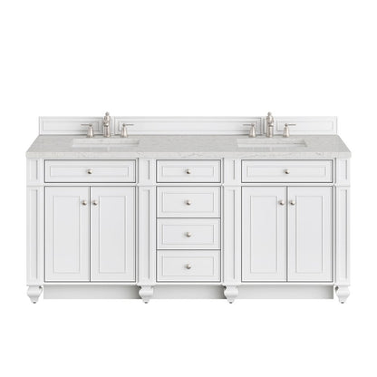 James Martin - Bristol 72" Double Vanity, Bright White w/ 3 CM Eternal Jasmine Pearl Silestone Top - 157-V72-BW-3EJP view 1
