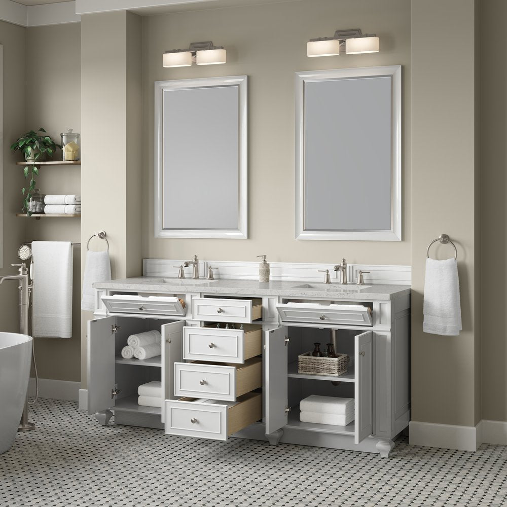 James Martin - Bristol 72" Double Vanity, Bright White w/ 3 CM Eternal Jasmine Pearl Silestone Top - 157-V72-BW-3EJP view 4