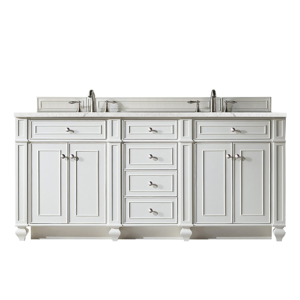 James Martin - Bristol 72" Double Vanity, Bright White w/ 3 CM Eternal Jasmine Pearl Silestone Top w/FreePower Wireless Charger - 157-V72-BW-FEJP view 1