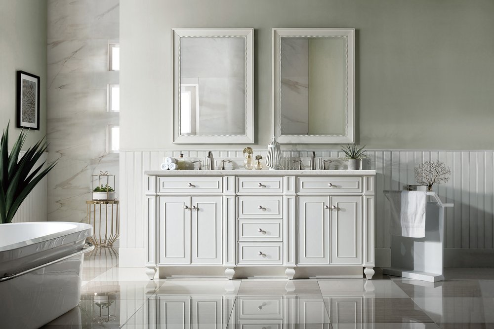 James Martin - Bristol 72" Double Vanity, Bright White w/ 3 CM Eternal Jasmine Pearl Silestone Top w/FreePower Wireless Charger - 157-V72-BW-FEJP view 3