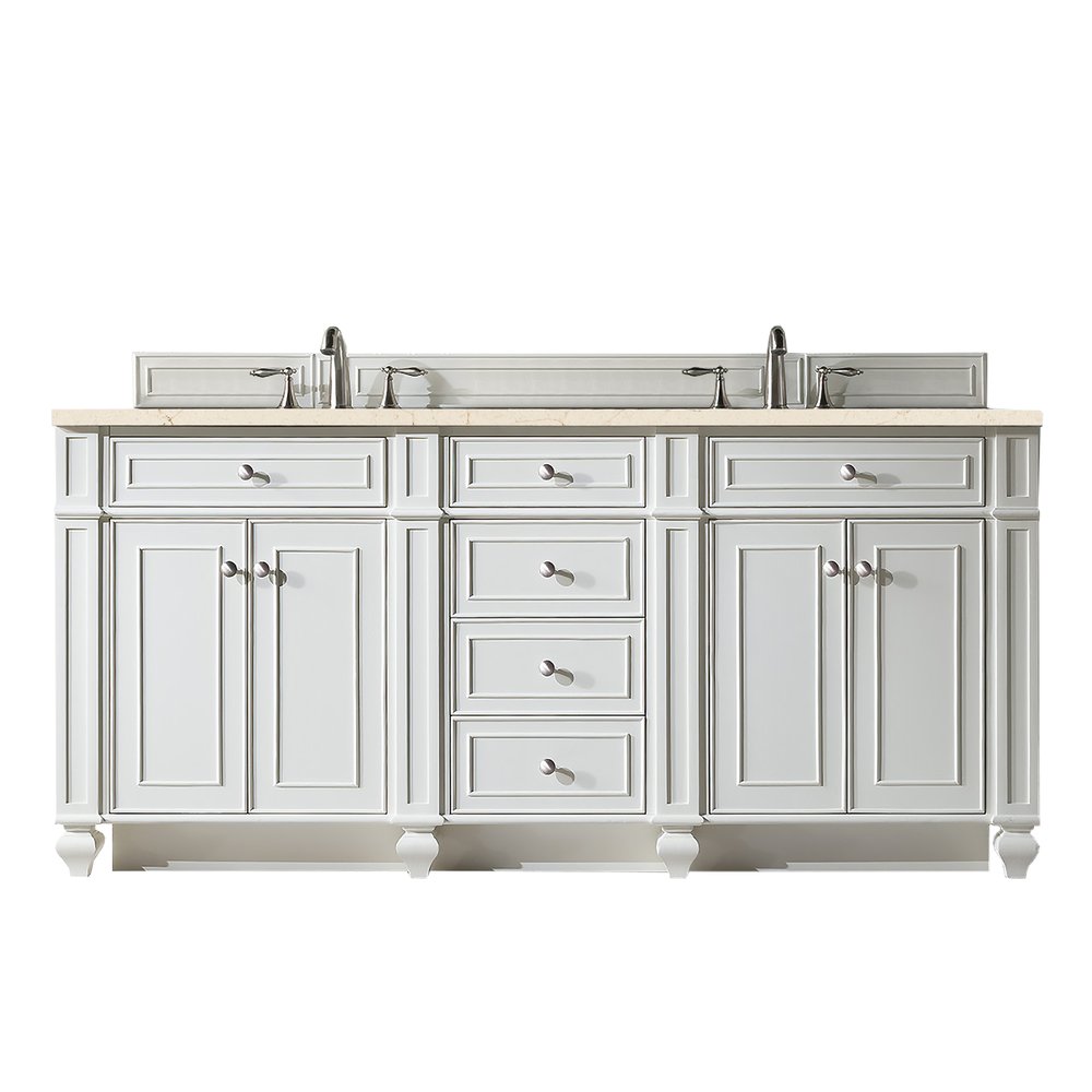 James Martin - Bristol 72" Double Vanity, Bright White w/ 3 CM Eternal Marfil Silestone Top - 157-V72-BW-3EMR view 1