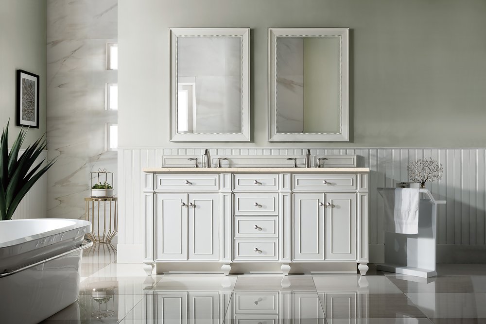 James Martin - Bristol 72" Double Vanity, Bright White w/ 3 CM Eternal Marfil Silestone Top - 157-V72-BW-3EMR view 2