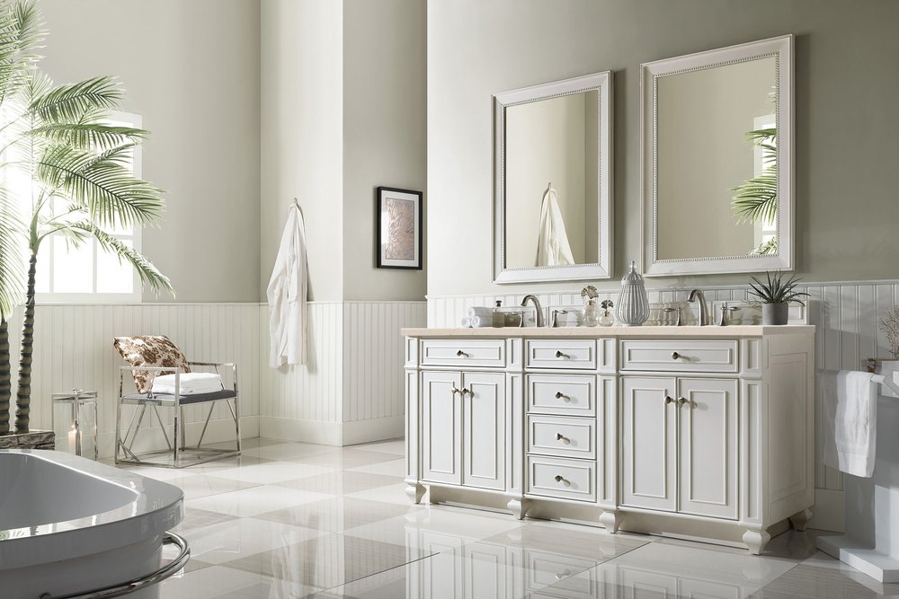 James Martin - Bristol 72" Double Vanity, Bright White w/ 3 CM Eternal Marfil Silestone Top - 157-V72-BW-3EMR view 3