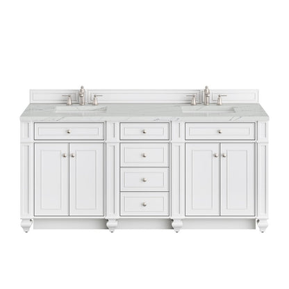 James Martin - Bristol 72" Double Vanity, Bright White w/ 3 CM Ethereal Noctis Silestone Top - 157-V72-BW-3ENC view 1