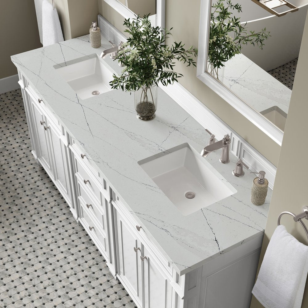 James Martin - Bristol 72" Double Vanity, Bright White w/ 3 CM Ethereal Noctis Silestone Top - 157-V72-BW-3ENC view 5
