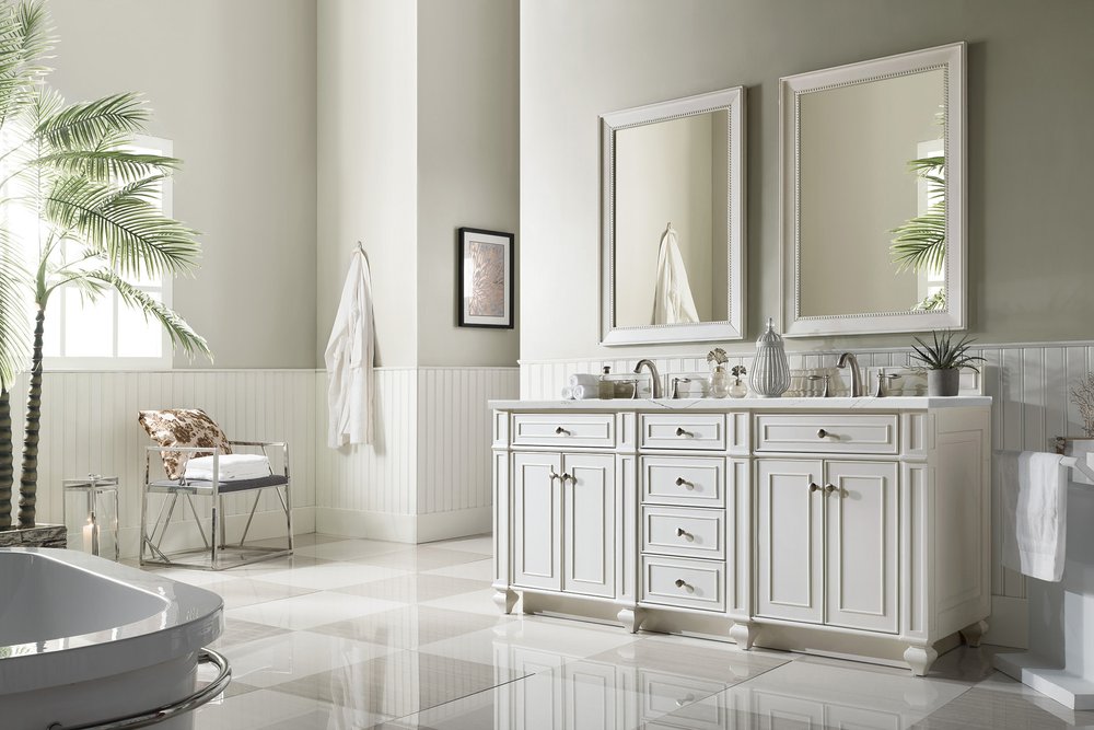 James Martin - Bristol 72" Double Vanity, Bright White w/ 3 CM Ethereal Noctis Silestone Top w/FreePower Wireless Charger - 157-V72-BW-FENC view 4