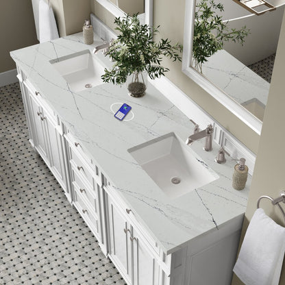 James Martin - Bristol 72" Double Vanity, Bright White w/ 3 CM Ethereal Noctis Silestone Top w/FreePower Wireless Charger - 157-V72-BW-FENC view 7