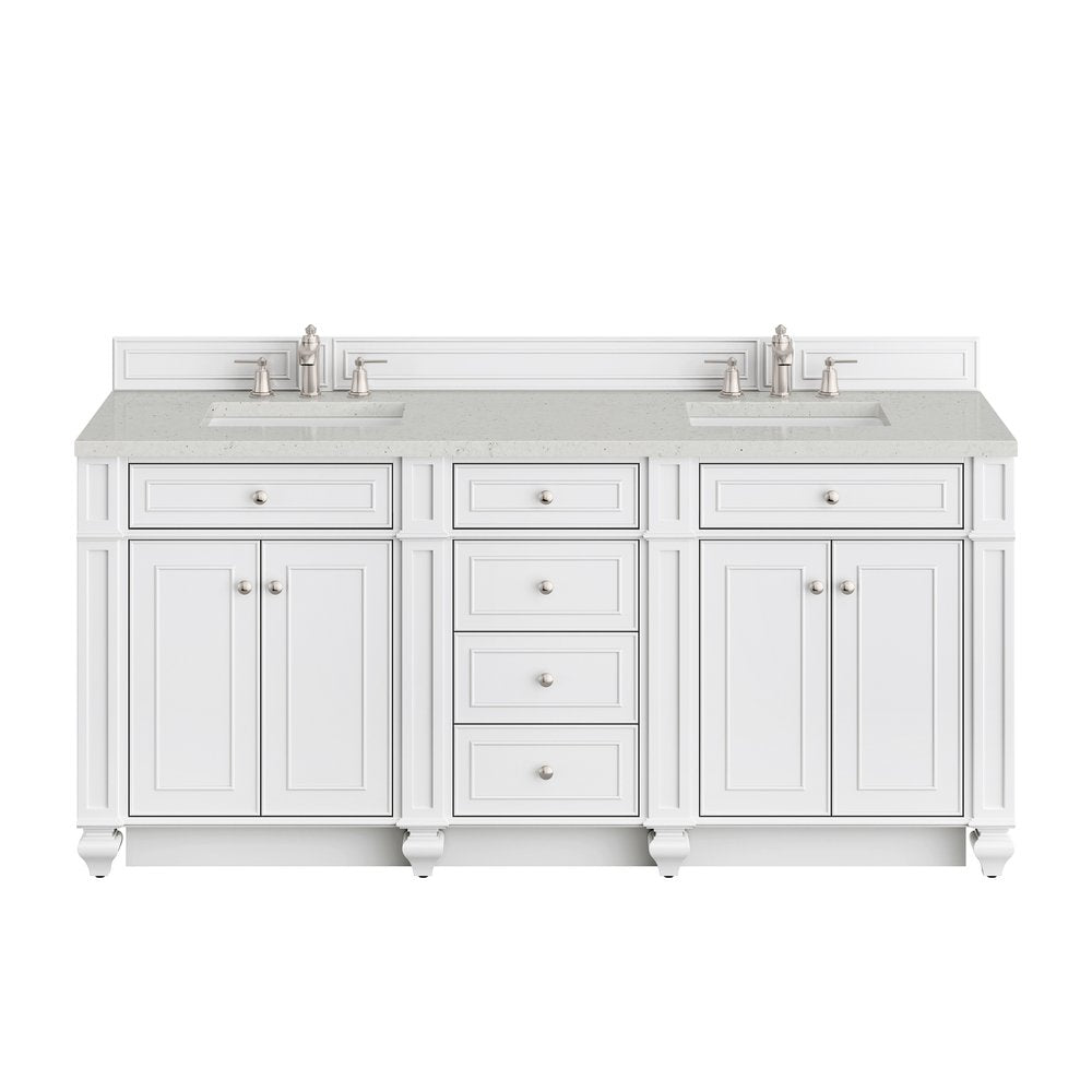 James Martin - Bristol 72" Double Vanity, Bright White w/ 3 CM Lime Delight Silestone Top - 157-V72-BW-3LDL view 1