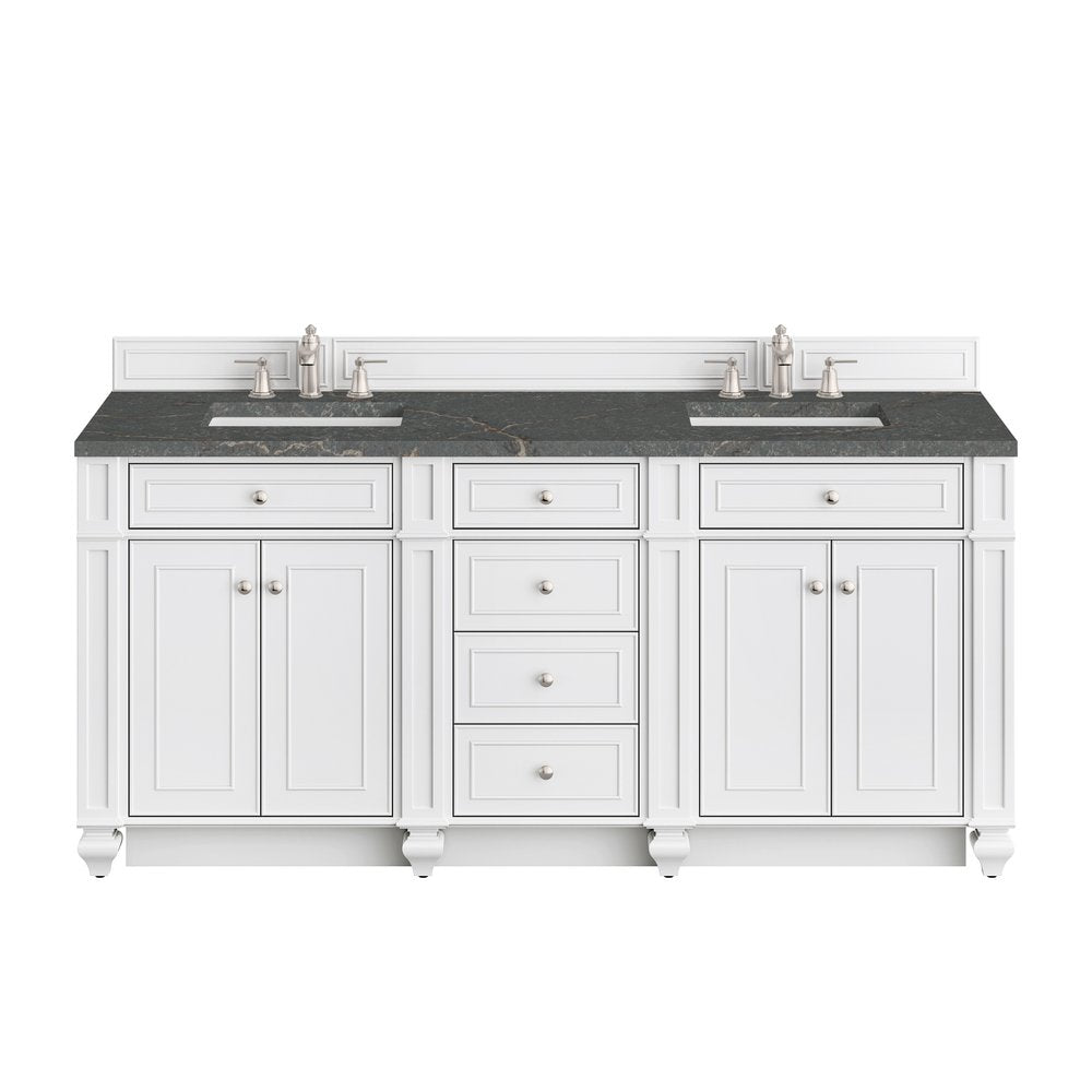 James Martin - Bristol 72" Double Vanity, Bright White w/ 3 CM Parisien Bleu Silestone Top - 157-V72-BW-3PBL view 1