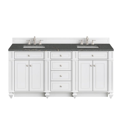James Martin - Bristol 72" Double Vanity, Bright White w/ 3 CM Parisien Bleu Silestone Top - 157-V72-BW-3PBL view 1