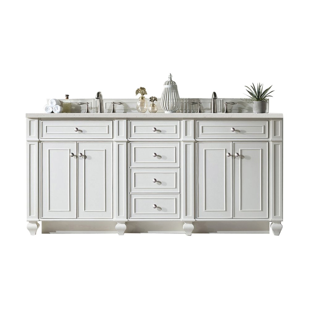 James Martin - Bristol 72" Double Vanity, Bright White w/ 3 CM Parisien Bleu Silestone Top w/FreePower Wireless Charger - 157-V72-BW-FPBL view 1