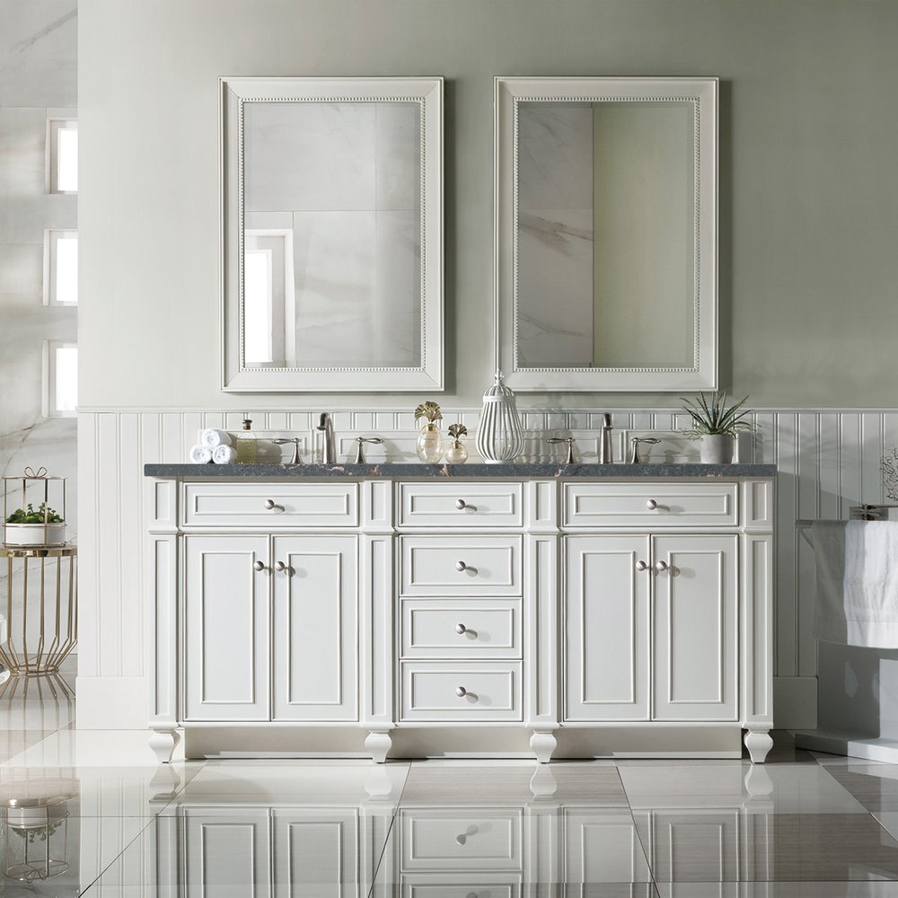 James Martin - Bristol 72" Double Vanity, Bright White w/ 3 CM Parisien Bleu Silestone Top w/FreePower Wireless Charger - 157-V72-BW-FPBL view 3