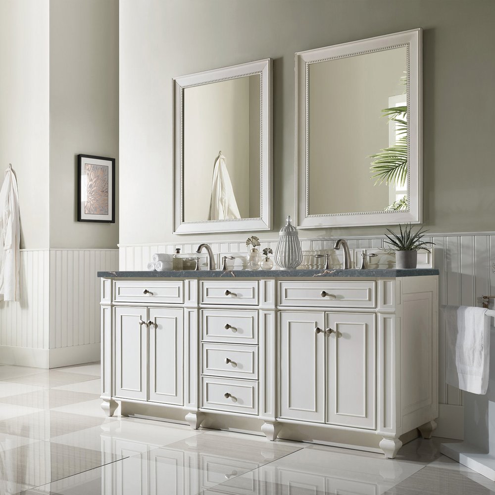 James Martin - Bristol 72" Double Vanity, Bright White w/ 3 CM Parisien Bleu Silestone Top w/FreePower Wireless Charger - 157-V72-BW-FPBL view 4