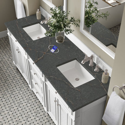 James Martin - Bristol 72" Double Vanity, Bright White w/ 3 CM Parisien Bleu Silestone Top w/FreePower Wireless Charger - 157-V72-BW-FPBL view 7
